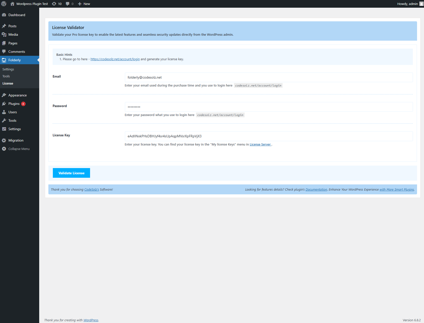 license Screenshot